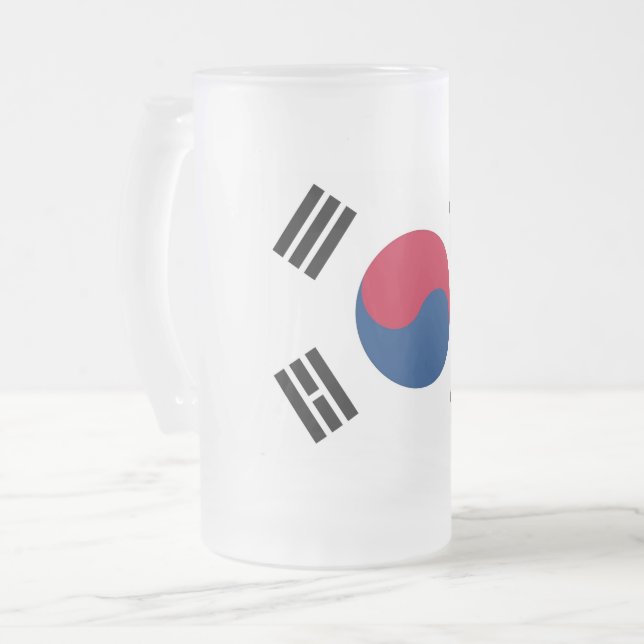 Tasse aus mattiertem Glas mit der Flagge Südkoreas (Vorderseite Links)
