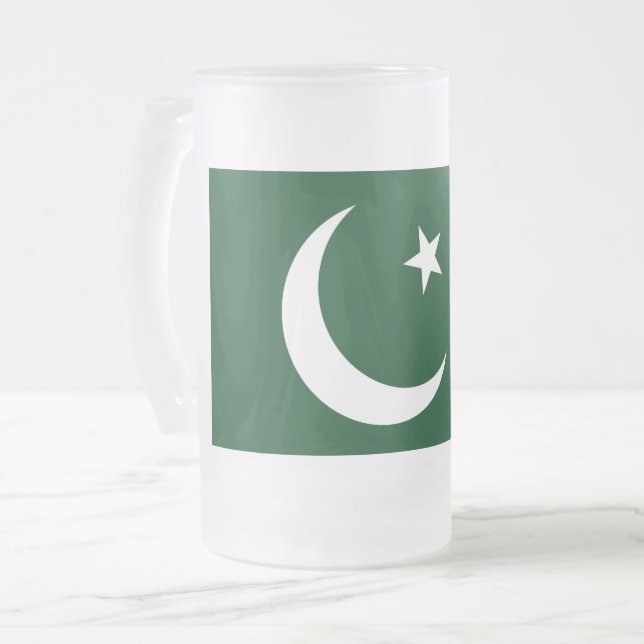 Tasse aus mattiertem Glas mit pakistanischer Flagg (Vorderseite Links)