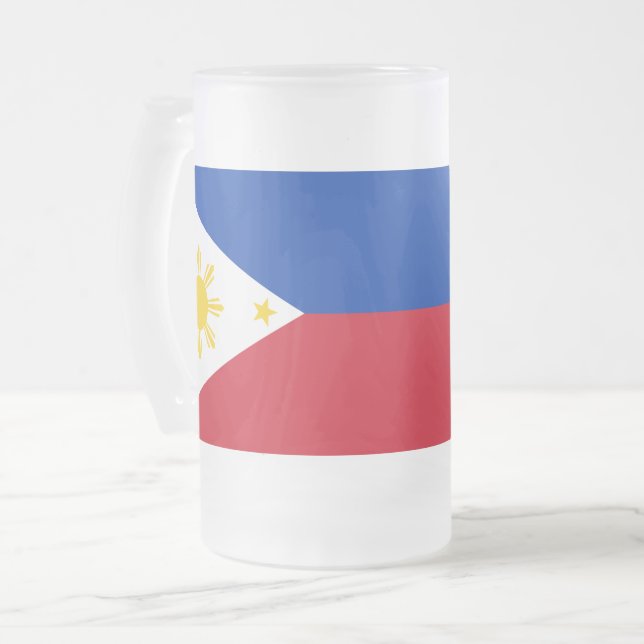 Tasse aus mattiertem Glas mit philippinischer Flag (Vorderseite Links)