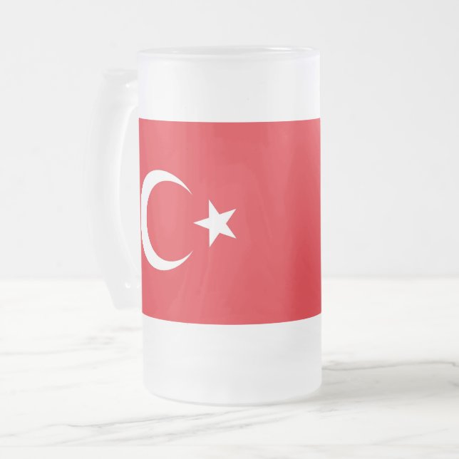 Tasse aus mattiertem Glas mit türkischer Flagge (Vorderseite Links)