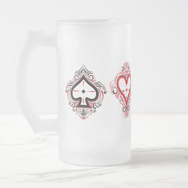 Tasse aus mattiertem Glas — Spades/Herz/Kreuz/Diam (Links)