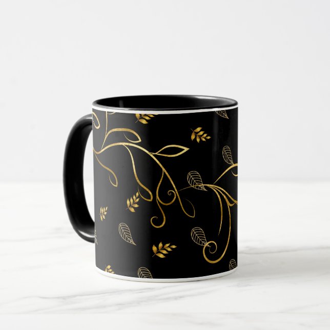 Tasse aus schwarzem und goldenem Leaf (Vorderseite Links)