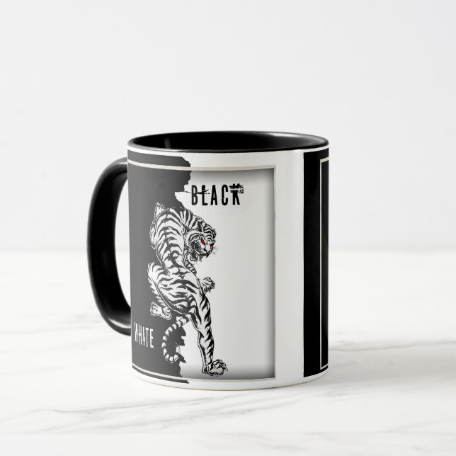 Tasse aus schwarzem und weißem Tiger (Vorderseite Links)