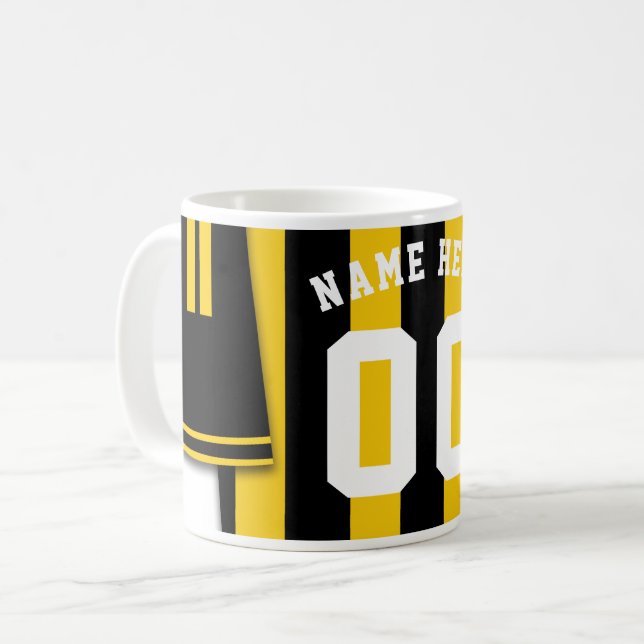 Tasse aus Soccer Jersey, Black Gold Streifen (Vorderseite Links)