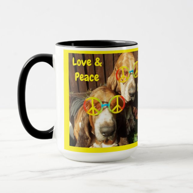 Tasse Basset Hounds Liebe & Peace (Links)