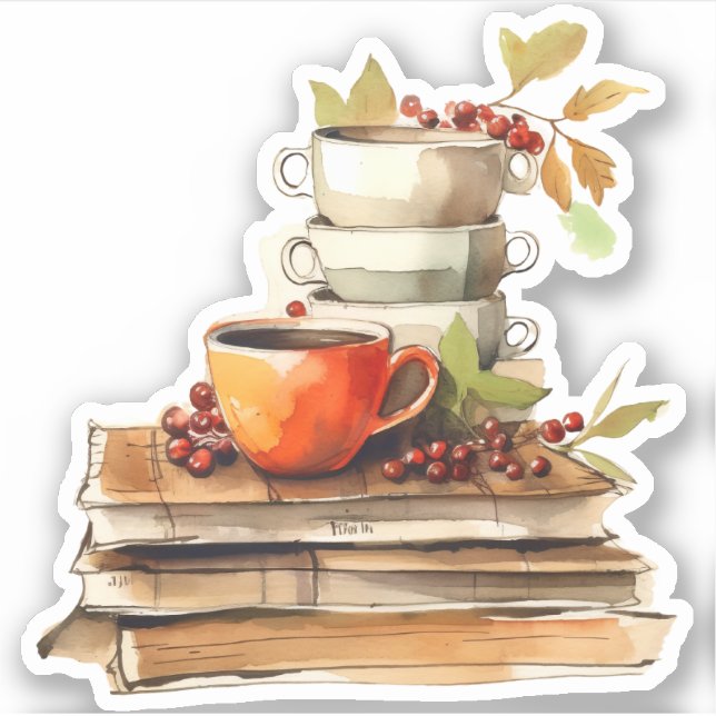 Tasse, Beeren und Bücher Spätsfall Aufkleber (Vorderseite)