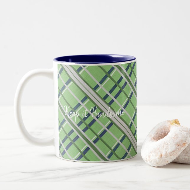 Tasse Behielt es Handsome Green Blue Kariert (Mit Donut)