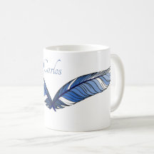 Tasse - Blaue Federn und Name