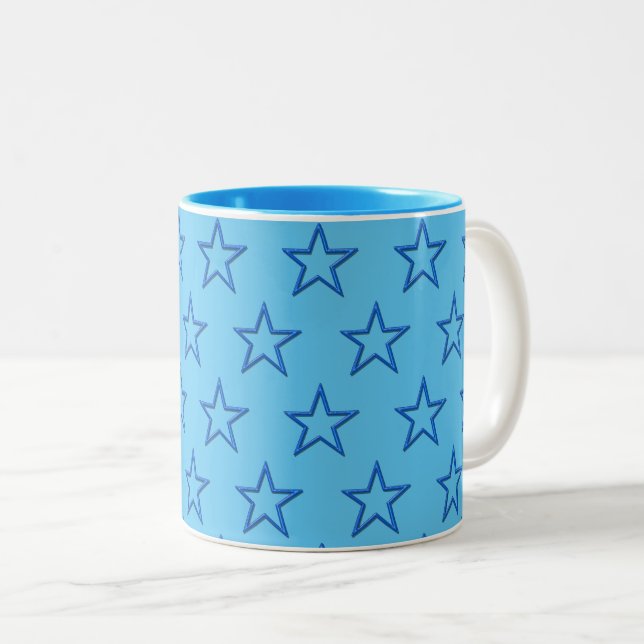 Tasse - Blaue Sterne auf hellblau (VorderseiteRechts)