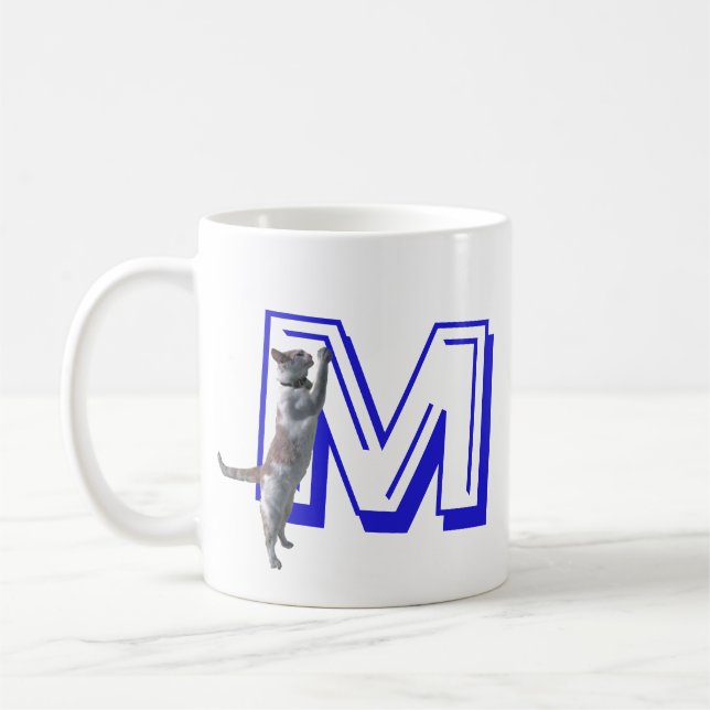 Tasse - Buchstabe M mit Katze und Namen (Links)