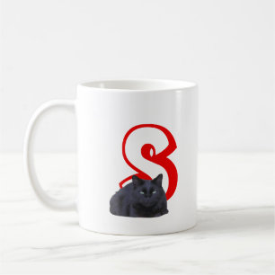Tasse - Buchstabe S mit schwarzer Katze und Name