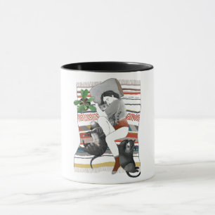 Tasse Das Mädchen liegt bei drei Katzen und eine