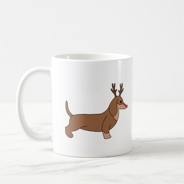 Tasse de Noël avec Teckel au Nez Rouge et Bois (Links)