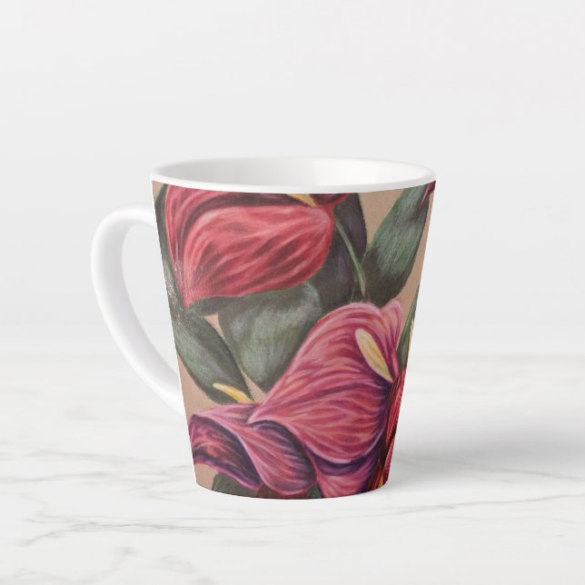 Tasse der Anthurium-Blume in Rot und Rosa (Linke Ecke)