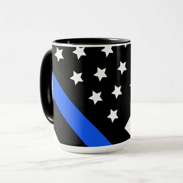 Tasse der blauen Linie mit dünner Blauer Linie (Vorderseite Links)