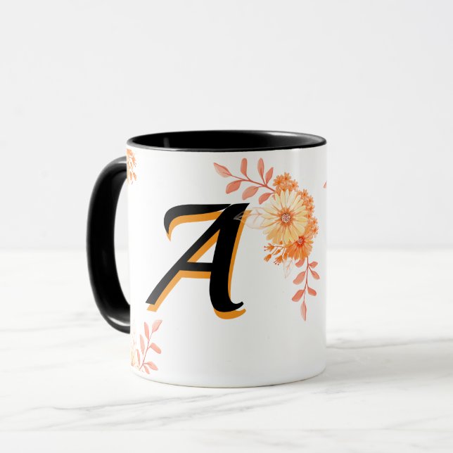 Tasse der Blumenmonogramme - Eleganter Letter-A-Ka (Vorderseite Links)