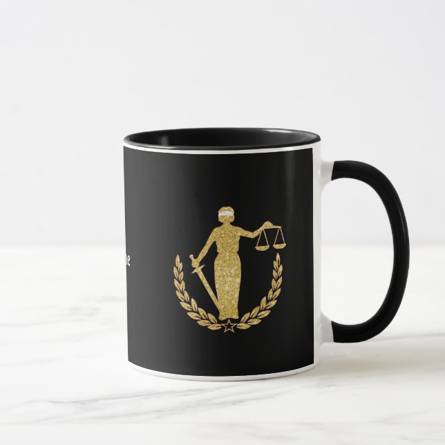 Tasse der Gerechtigkeit und der Lady Justice (Rechts)