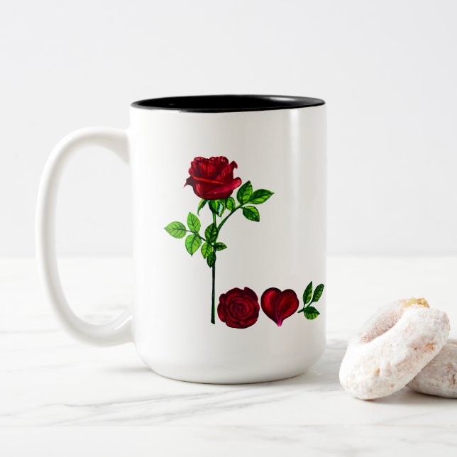 Tasse der handbemalten Rose - Romantischer Blumenc (Mit Donut)