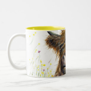 Tasse der Highland Cow, Schottische Kuh mit Blume,