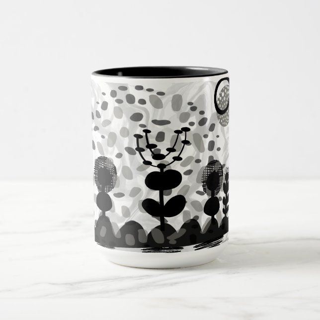 Tasse der Keramik mit Schwarz/Weiß-Pflanzendesign (Zentrum)