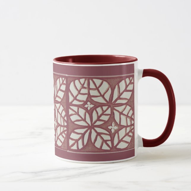 Tasse der Rose-Maron-und Weißblattmuster (Rechts)