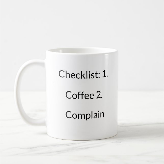 Tasse der routinemäßigen Kaffeekontrollliste (Links)
