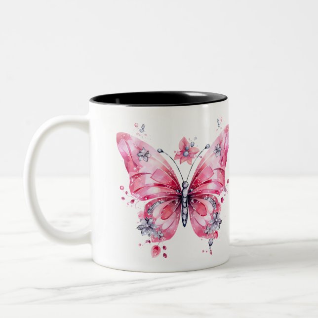 Tasse der Schmetterlinge in Aquarellen, Rosa Natur (Links)