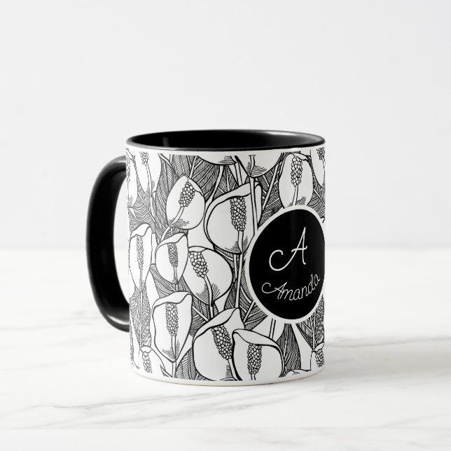 Tasse der Schwarz-Weiß-Romantik (Vorderseite Links)