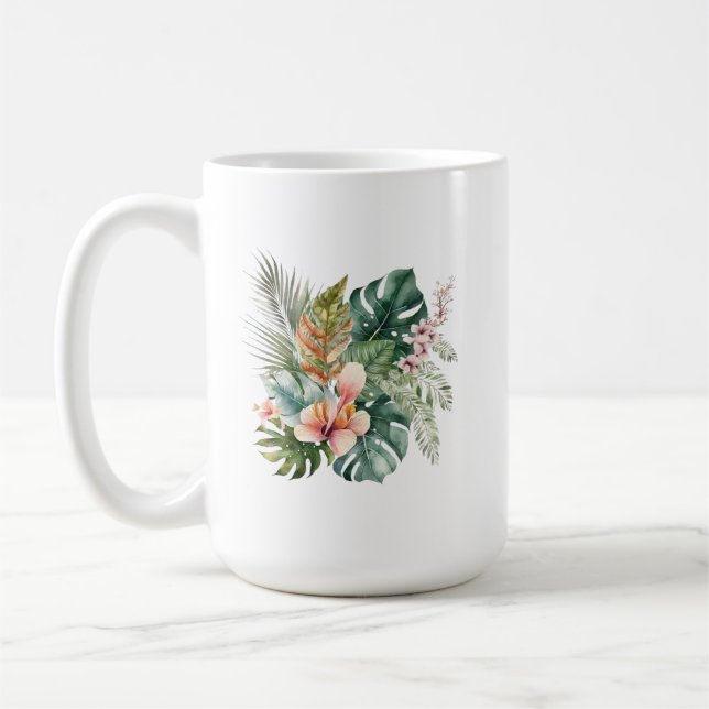 Tasse der tropischen Pflanze (Links)