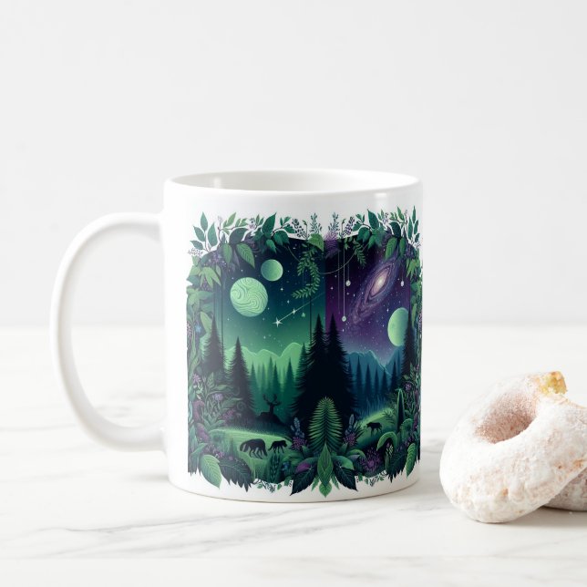 Tasse der verzauberten Waldgalaxie: Mystische Natu (Mit Donut)