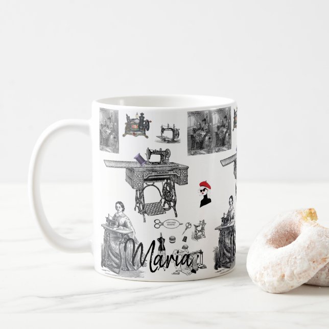 Tasse der viktorianischen Nähmaschine (Mit Donut)