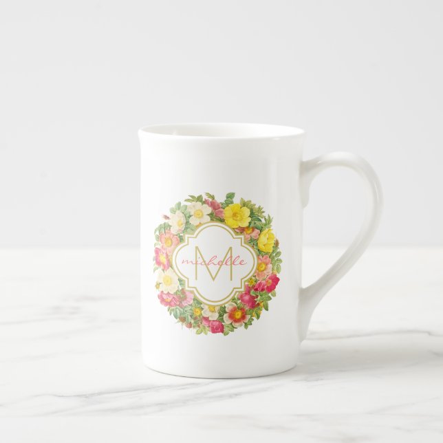 Tasse der Vintagen Blumenkranke in Monogramm (Rechts)