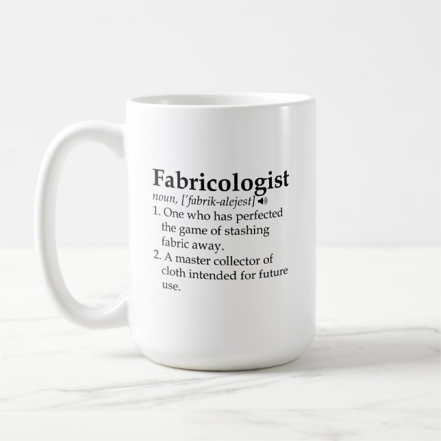 Tasse des Fabrikologen, Geschenk des Quilters, Tas (Links)