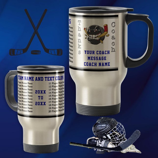 Tasse des Hockey-Coach für alle Spieler, Personali (Hockey Coach Gifts. Blue and Black, Hockey Mugs. Hockey Travel Mugs. Gifts for Hockey Coach. Mug.)