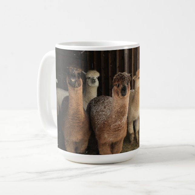 Tasse des Kaffees - Alpacas im Schnee (Vorderseite Links)