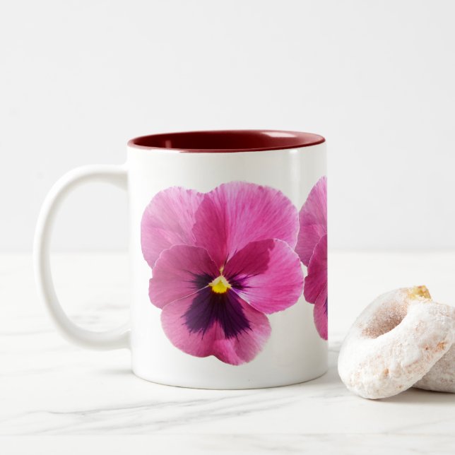 Tasse des Kaffees - Dunkelrosa Pansy (Mit Donut)