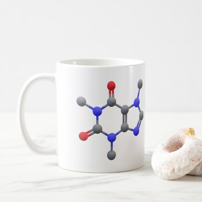 Tasse des Kaffees mit 3D Molekulare Struktur des K (Mit Donut)