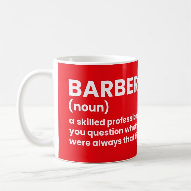 Tasse des Kaffees mit Barberdefinition (Links)