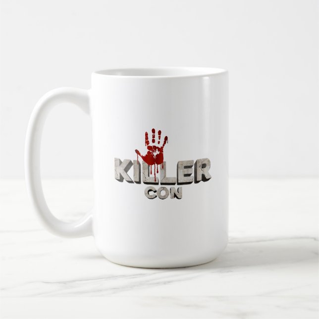 Tasse des Kaffees mit dem offiziellen Killer Con L (Links)