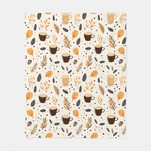 Tasse des Kaffees Thema mit Blätter Fleece Blanket (Vorderseite)