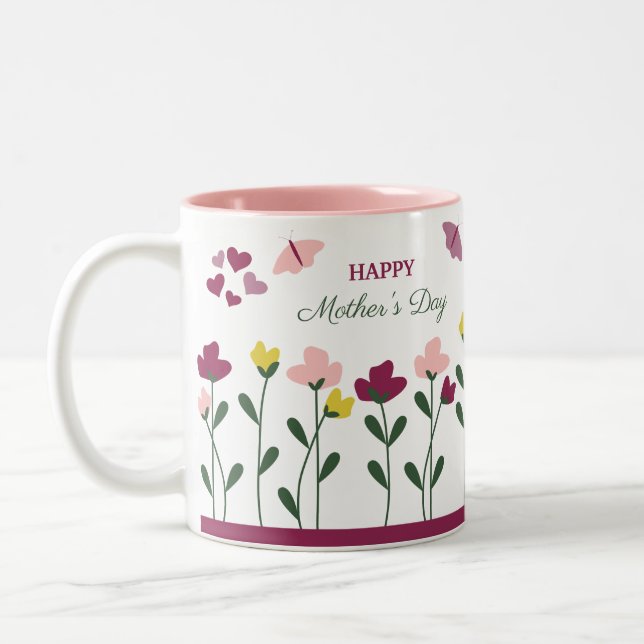 Tasse des lila und rosa Muttertags (Links)