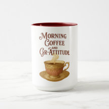 Tasse des Morgenkaffees und der Gr-Attitude