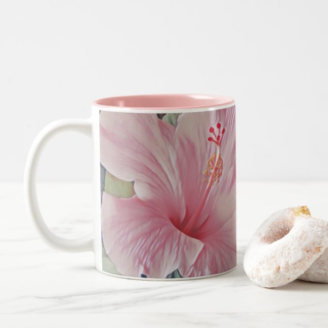 Tasse des rosa hawaiianischen Hibiskus (Mit Donut)