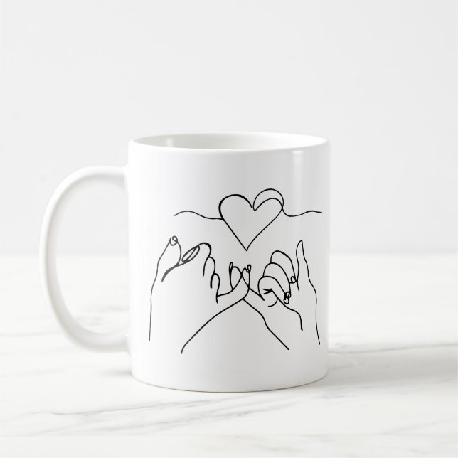 Tasse des Schwarzen Lineart Hand Valentine (Links)