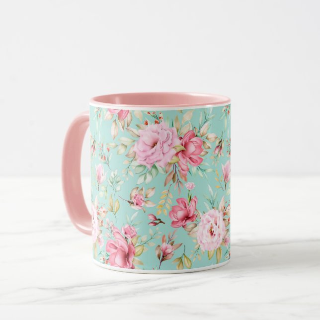 Tasse des weiblichen Blumenmusters (Vorderseite Links)