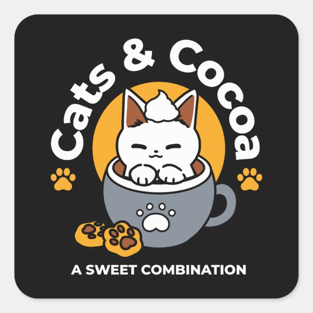 Tasse-Design für Ferien mit gemütlichen Cat- und P Quadratischer Aufkleber (Vorderseite)