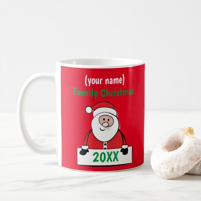 Tasse - Eigene Weihnachtsfamilie (Name hinzufügen) (Mit Donut)