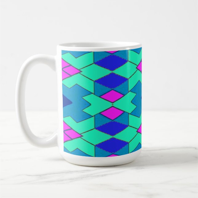 Tasse, Ein lebendiges, vielfarbiges geometrisches  Kaffeetasse (Links)