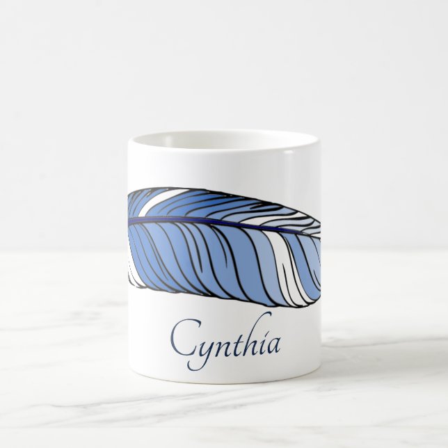 Tasse - Feder und Name in der Blues (Mittel)