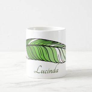 Tasse - Feder und Name in Grüntönen